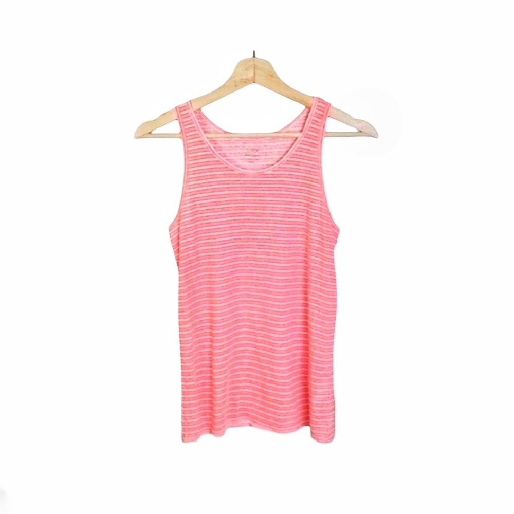 J. Crew Linen Racerback Neon Coral Orange & White Striped Tank Top Size S